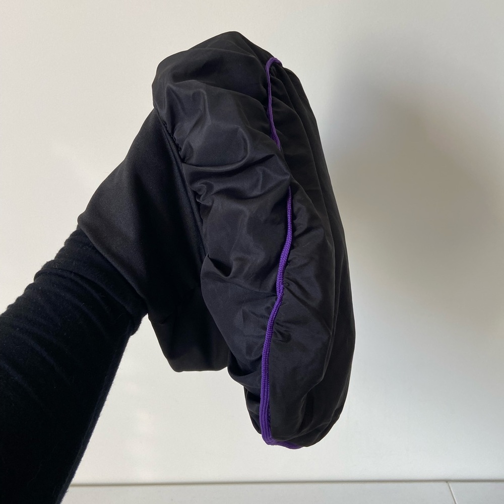 EUC Adult‎ black dark purple bonnet wide band silky interior one size